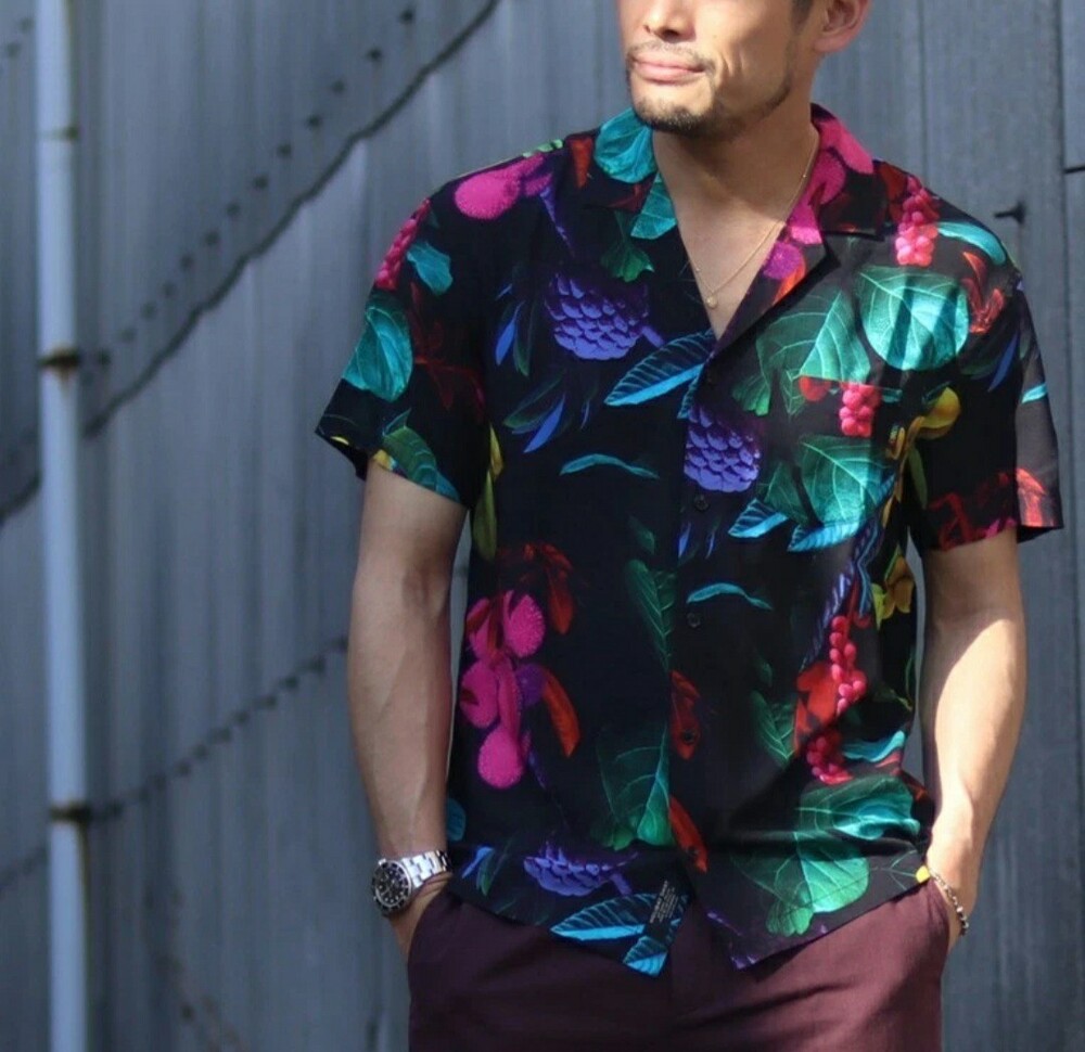 Scotch & Soda Mens Black Tropical Floral Short Sleeve Resort Camp Shirt M